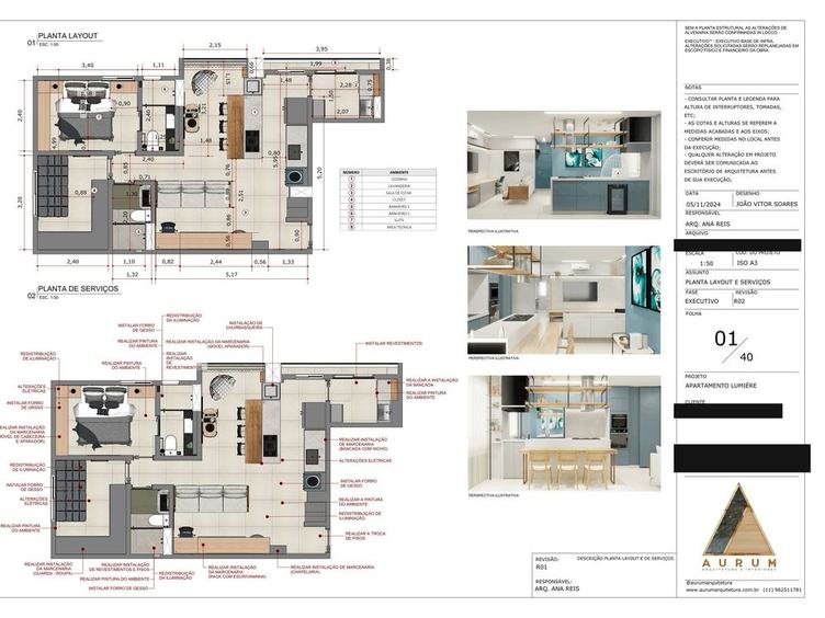 Apartamento, Planta e perspectivas 3D, Diadema